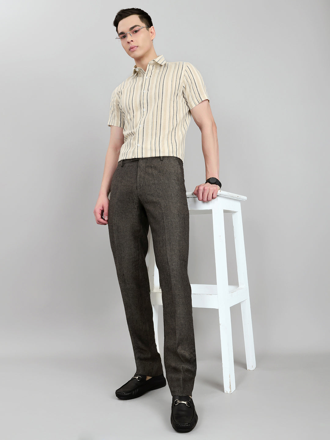 Men Grey Melange Regular Fit Trouser