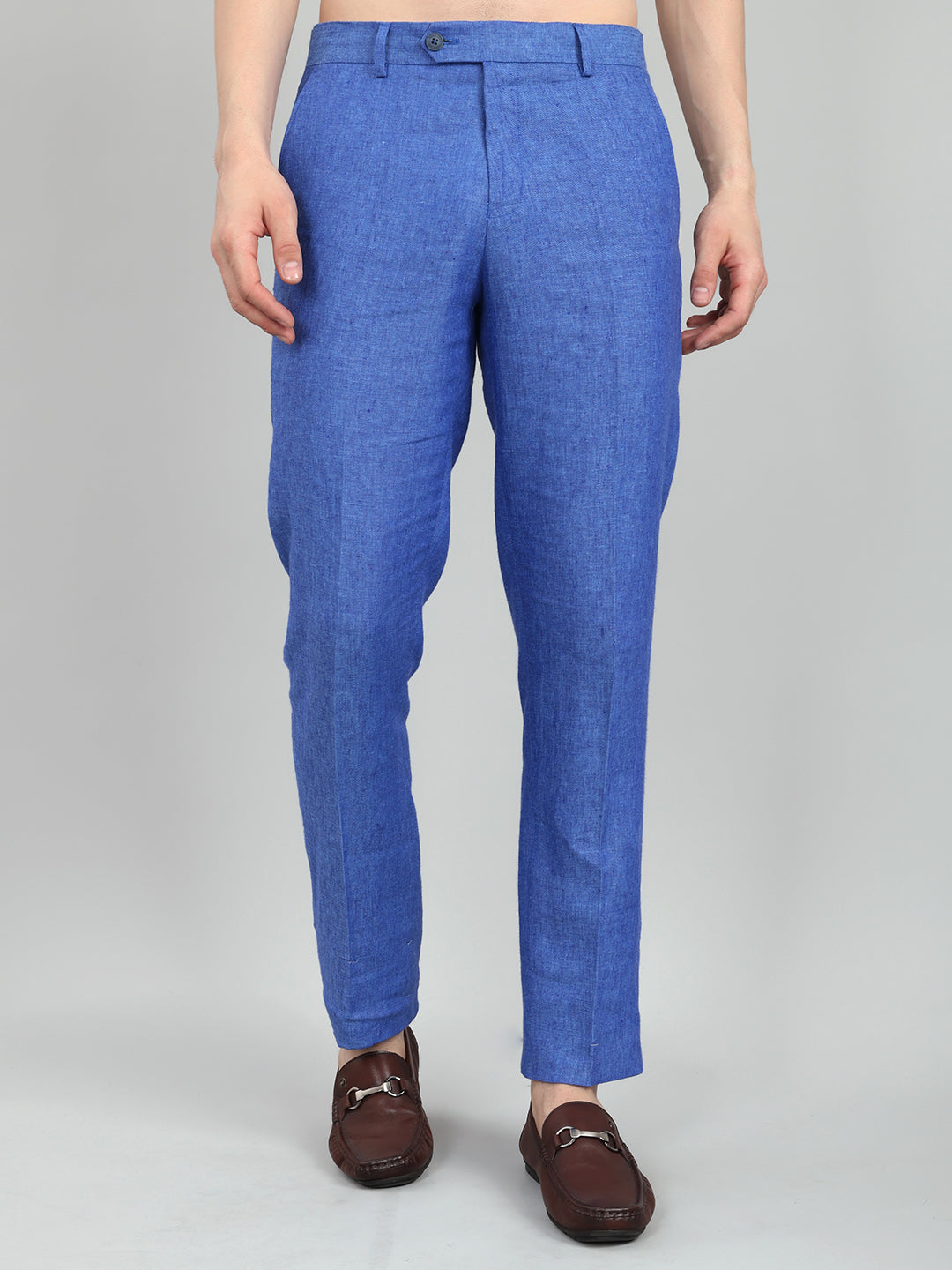 Men Royal Blue Melange Regular Fit Trouser