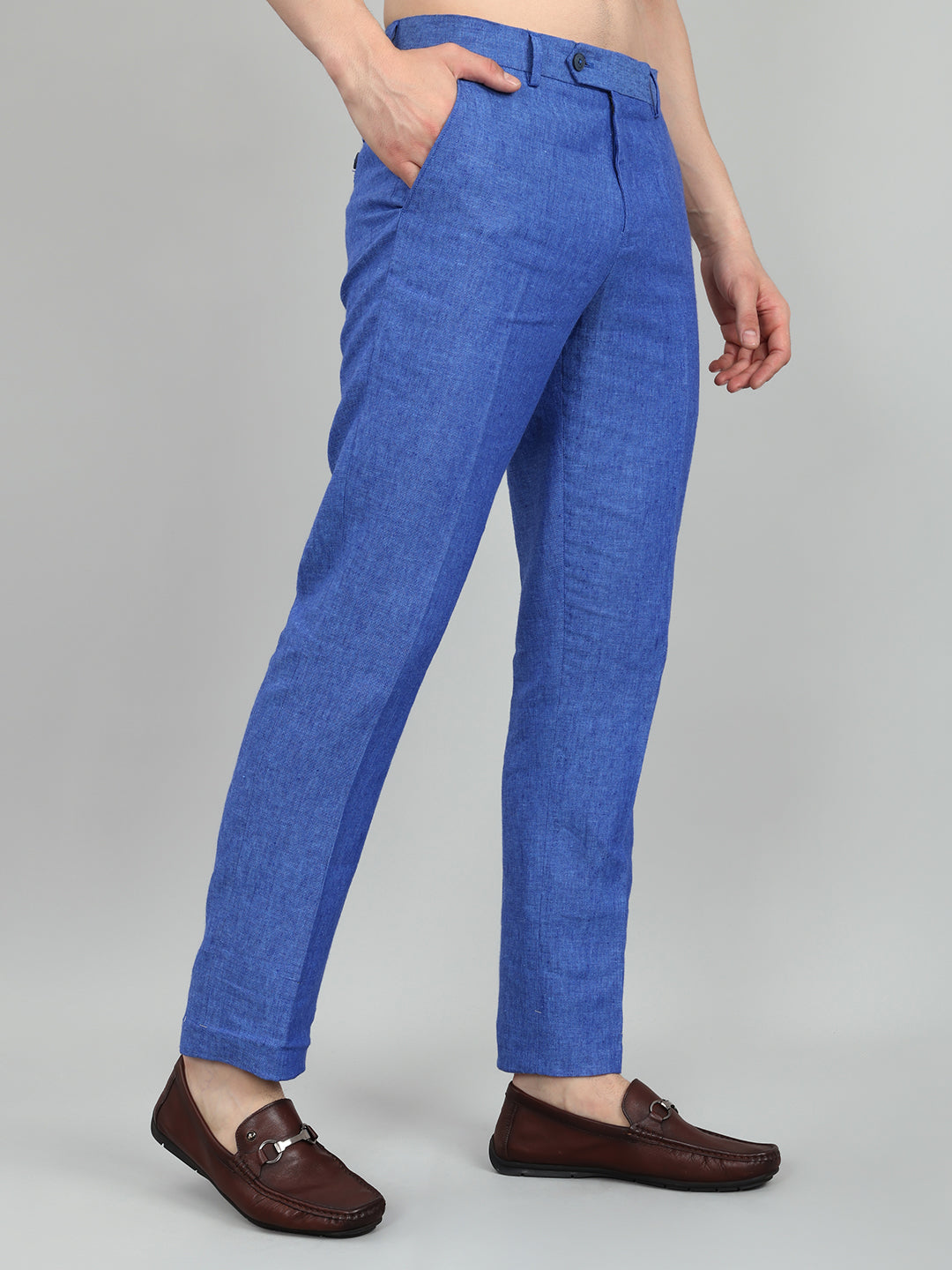 Men Royal Blue Melange Regular Fit Trouser