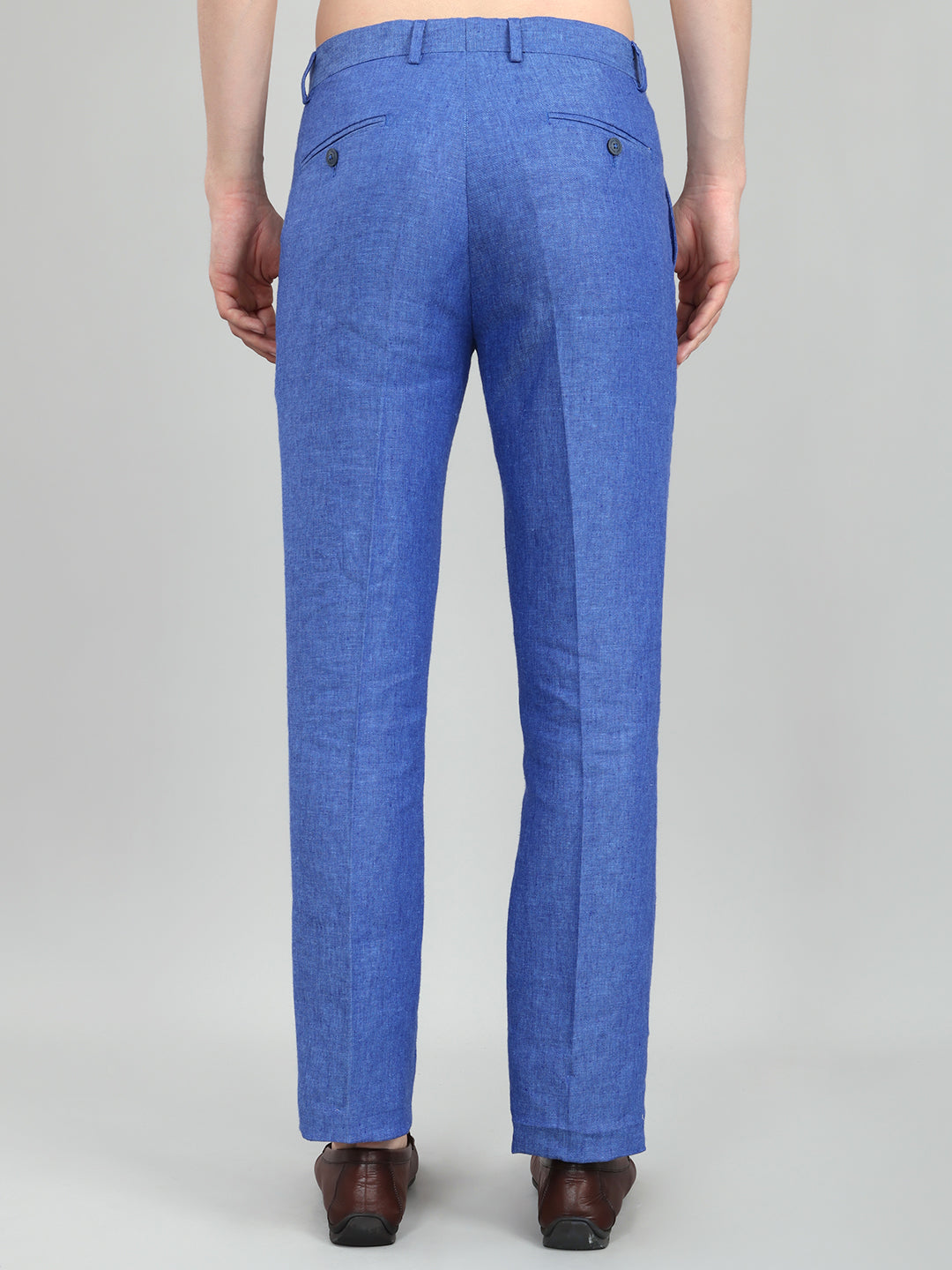Men Royal Blue Melange Regular Fit Trouser