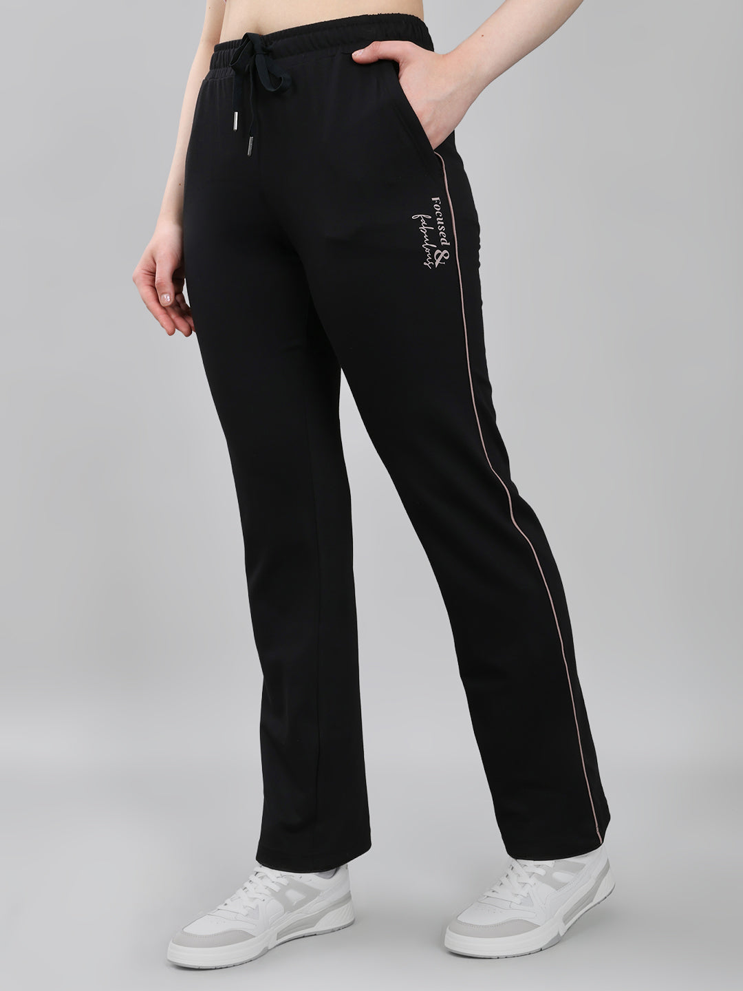 Women Black Solid Regular Fit Lower