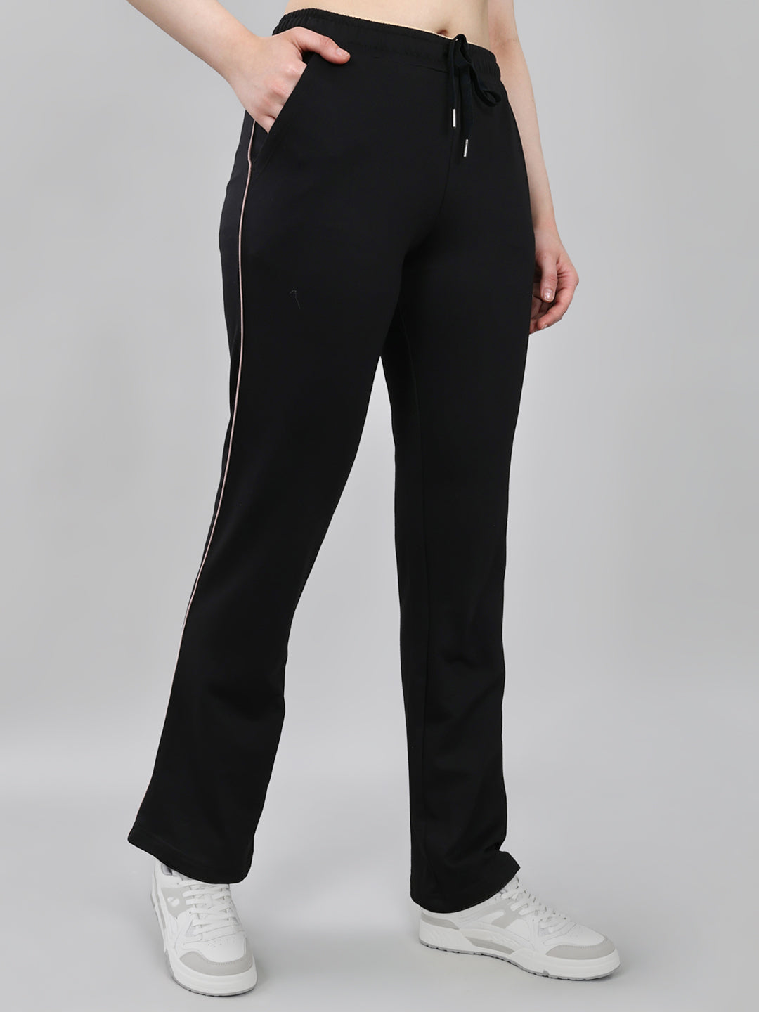 Women Black Solid Regular Fit Lower