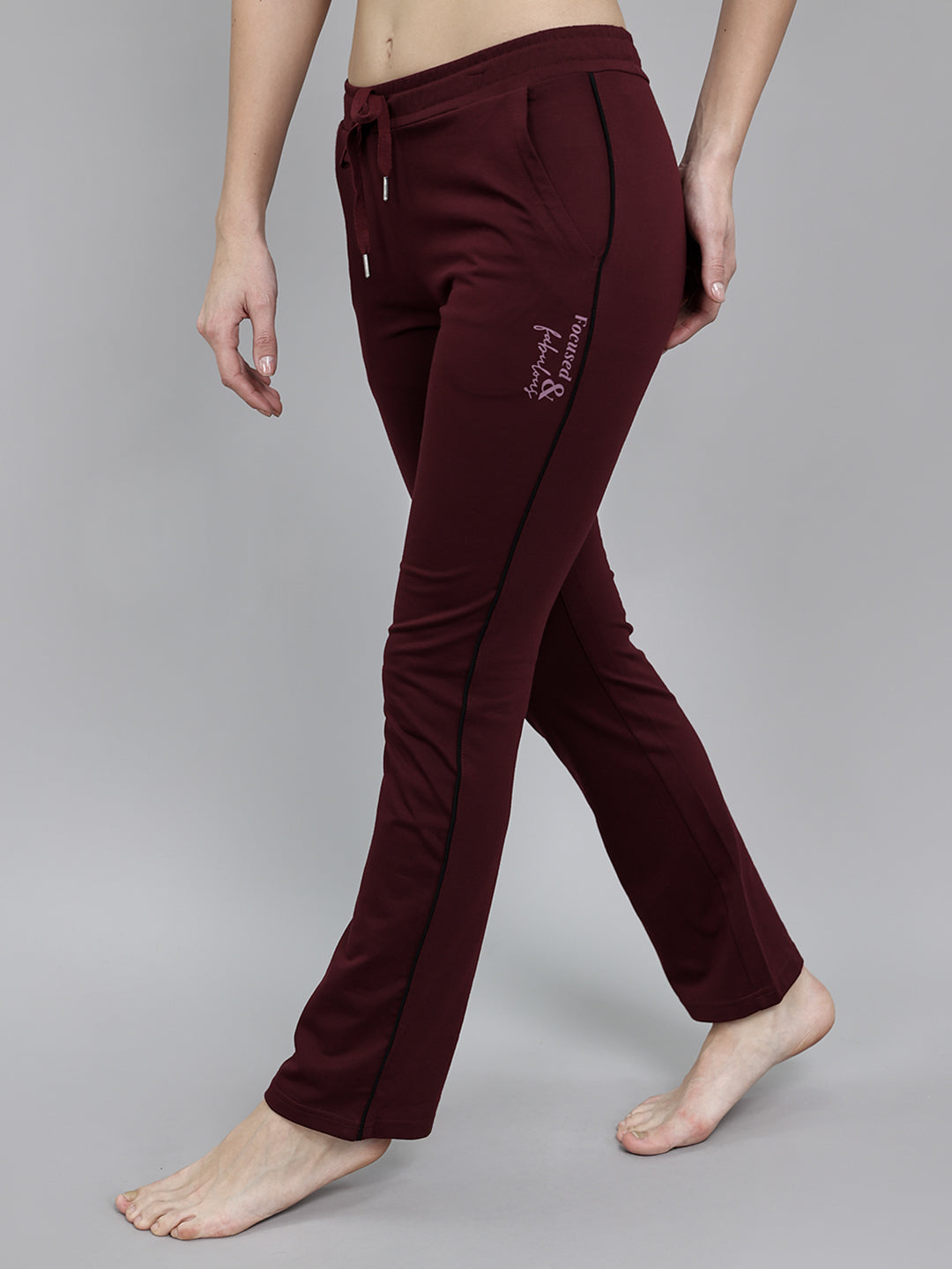 Women Burgundy Solid Regular Fit Lower