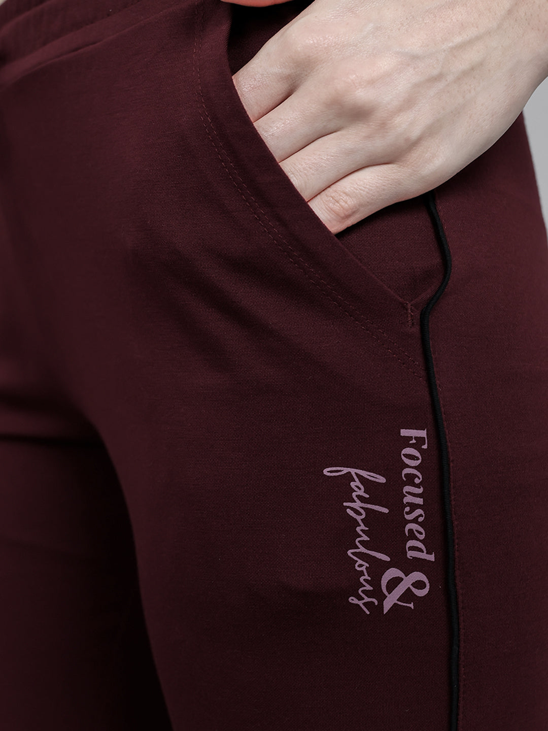 Women Burgundy Solid Regular Fit Lower
