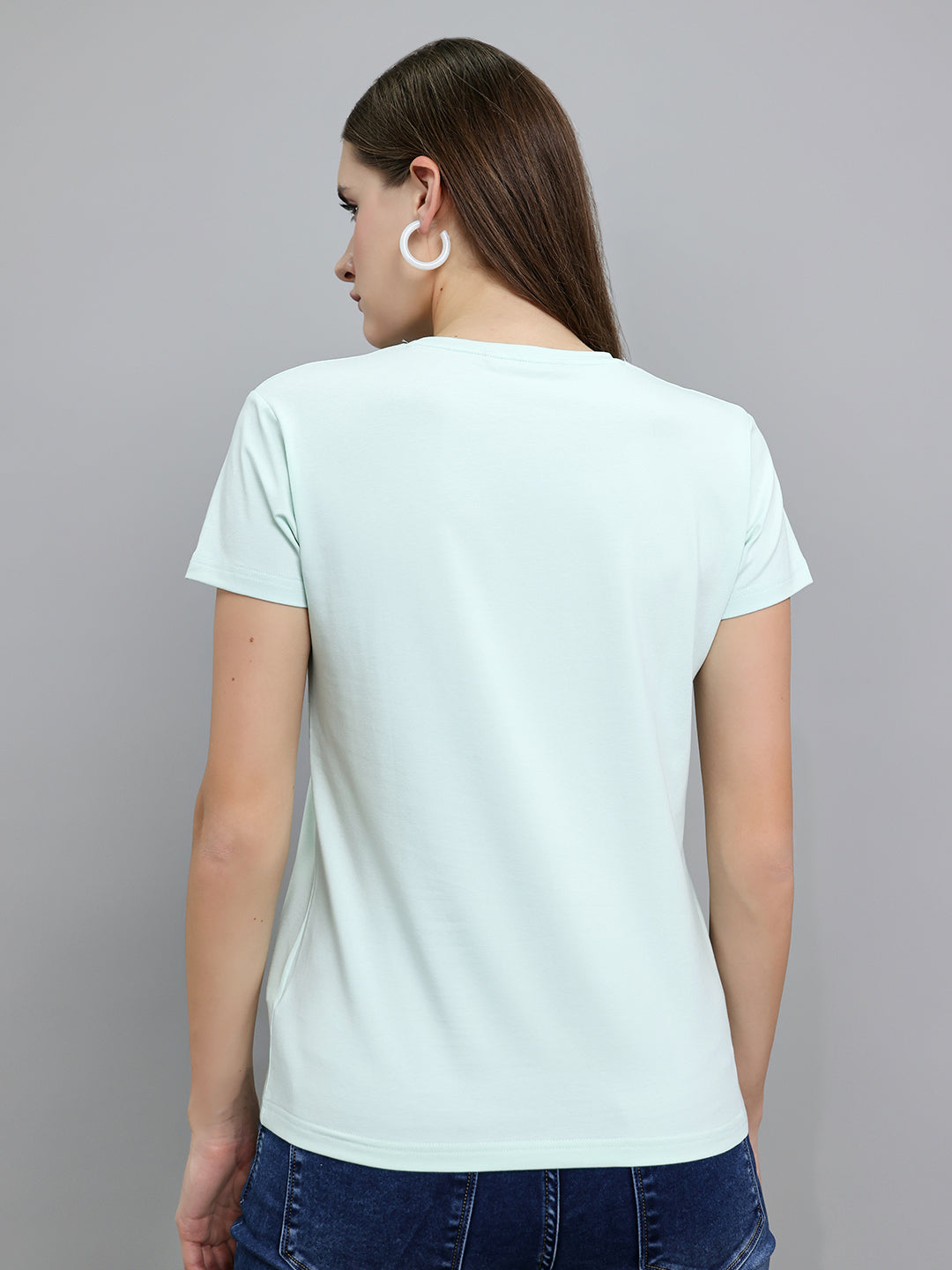 Women Light Green Embroidered Round Neck Half Sleeve Top