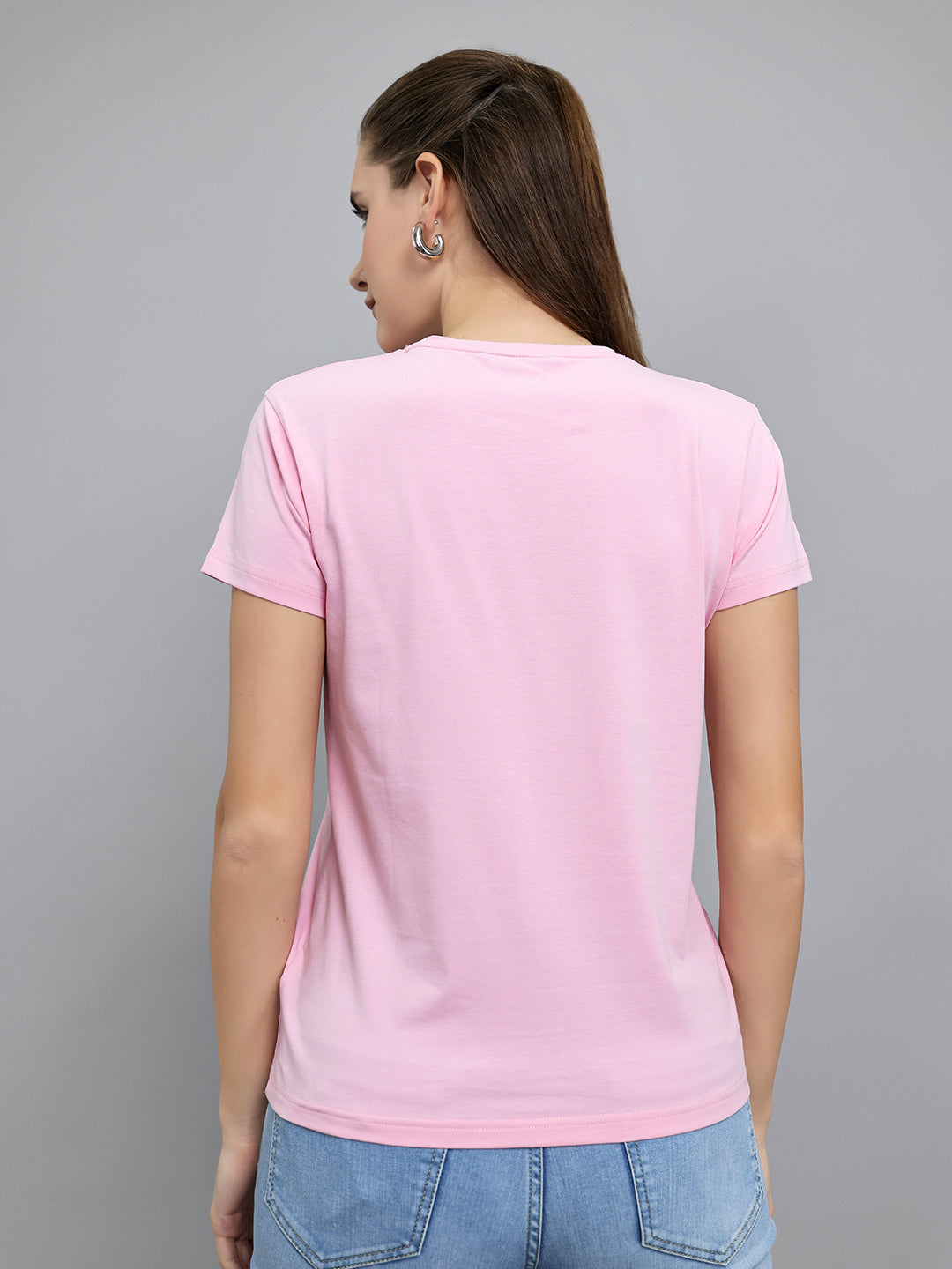 Women Pink Embroidered Round Neck Half Sleeve Top