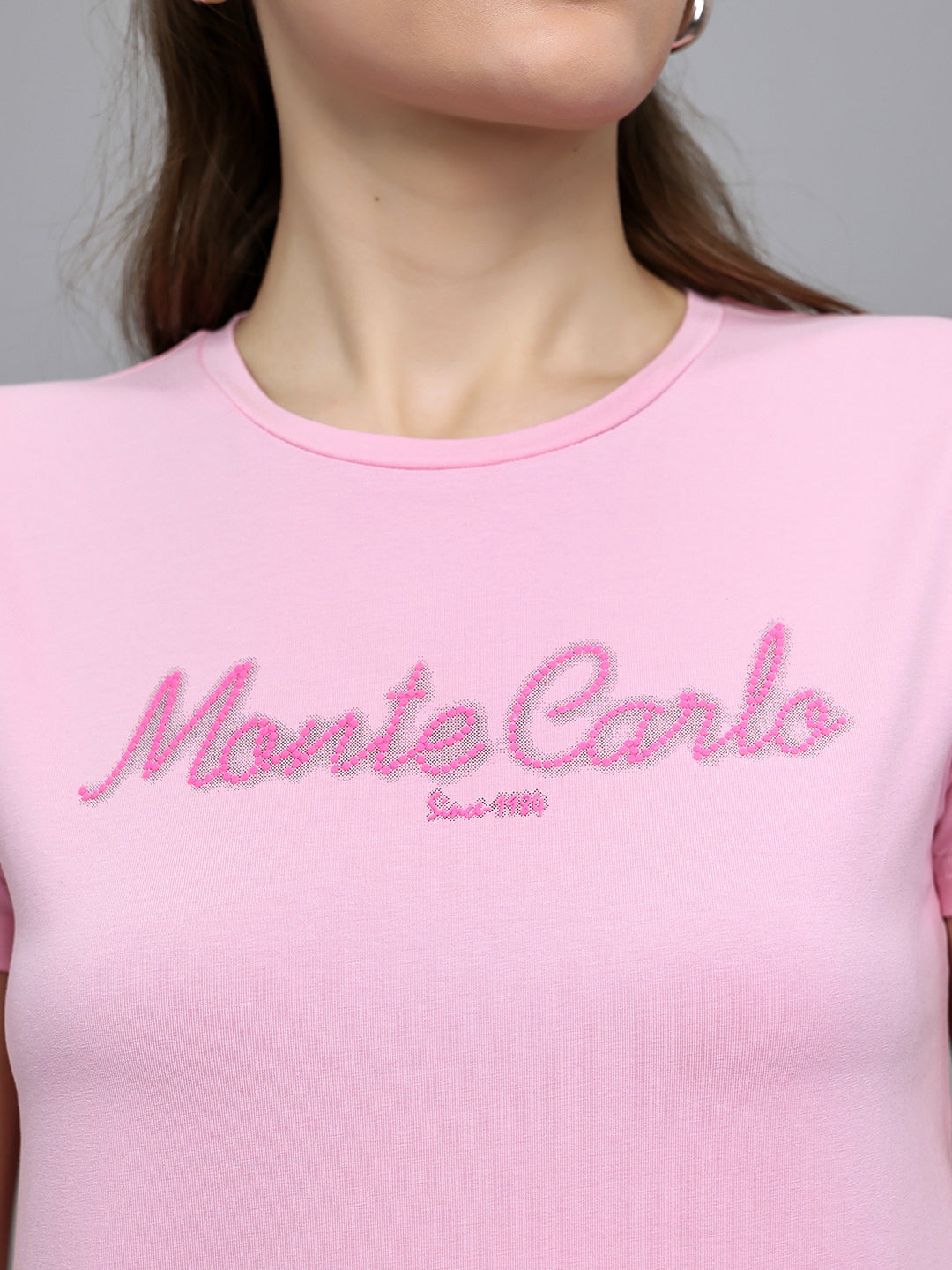 Women Pink Embroidered Round Neck Half Sleeve Top