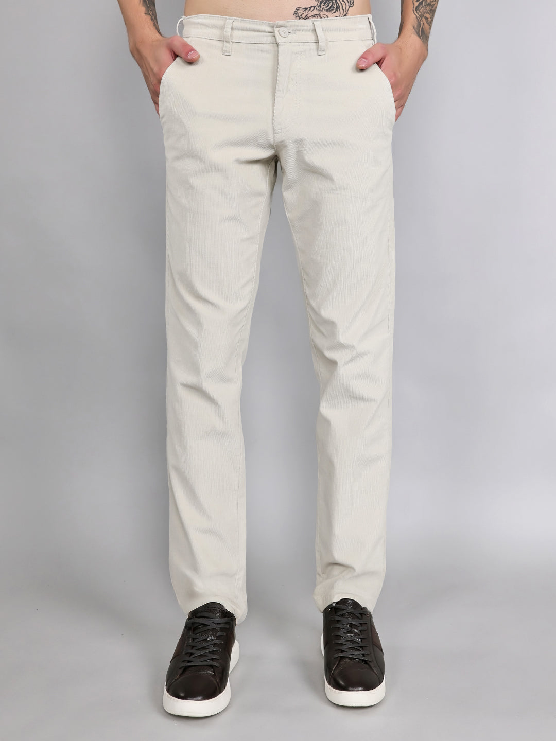 Men Grey Solid Slim Fit Trouser