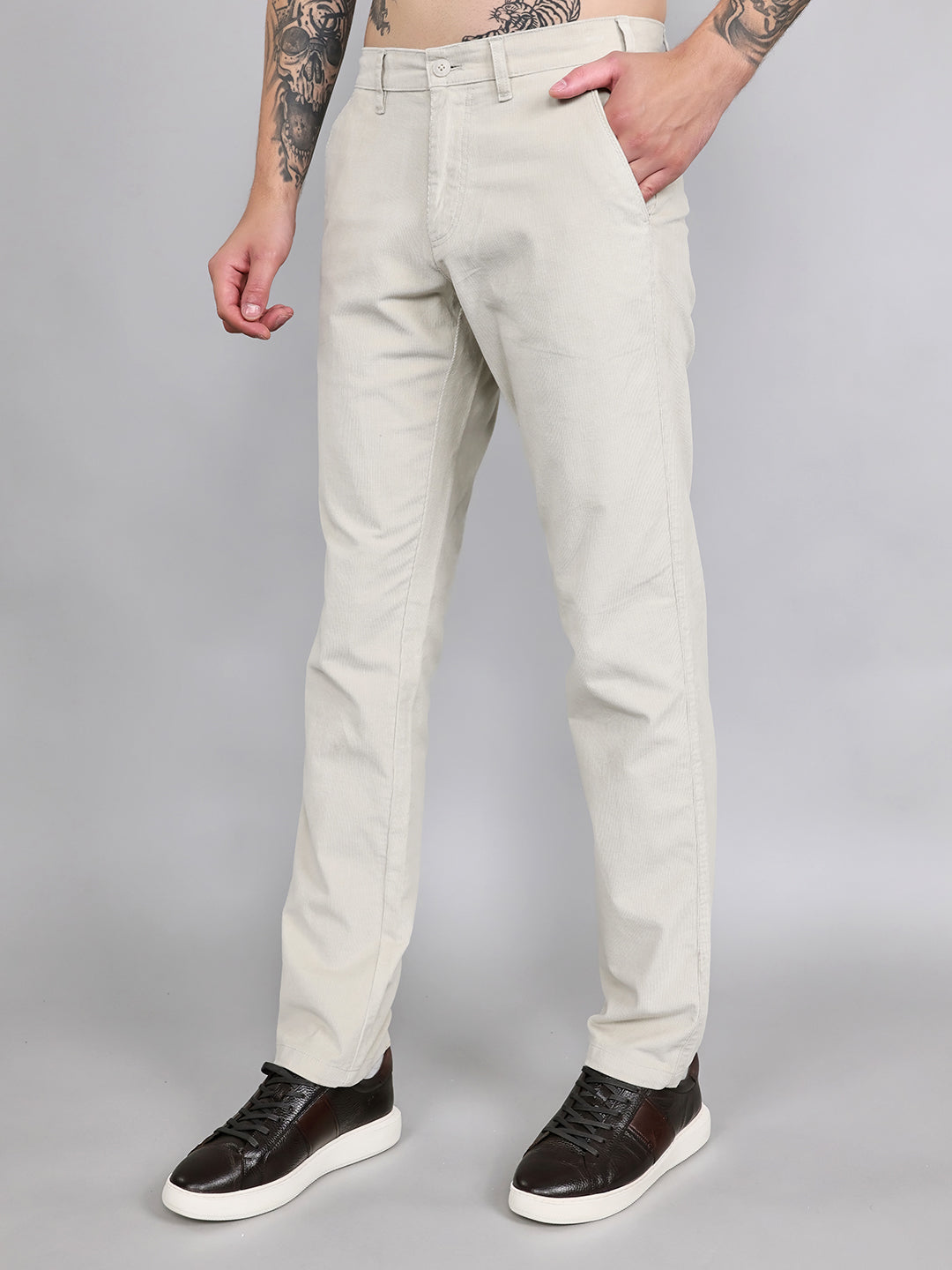 Men Grey Solid Slim Fit Trouser