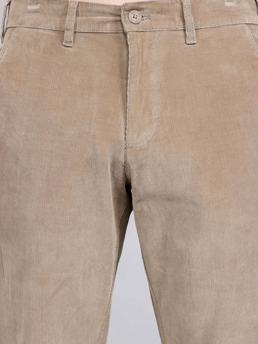 Men Beige Solid Slim Fit Trouser