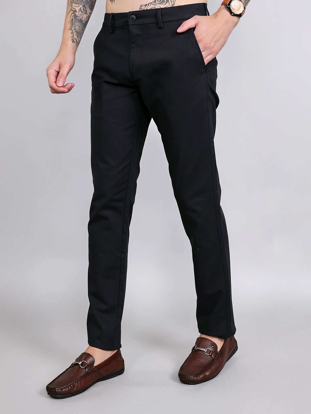 Men Black Solid Slim Fit Trouser