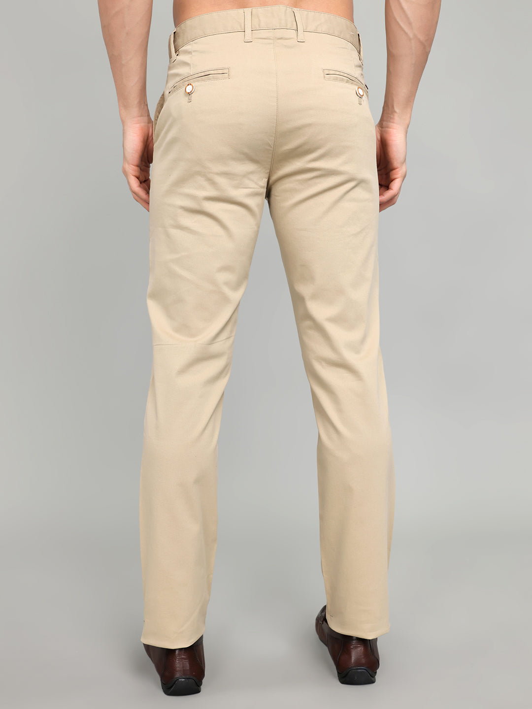 Men Beige Solid Slim Fit Trouser