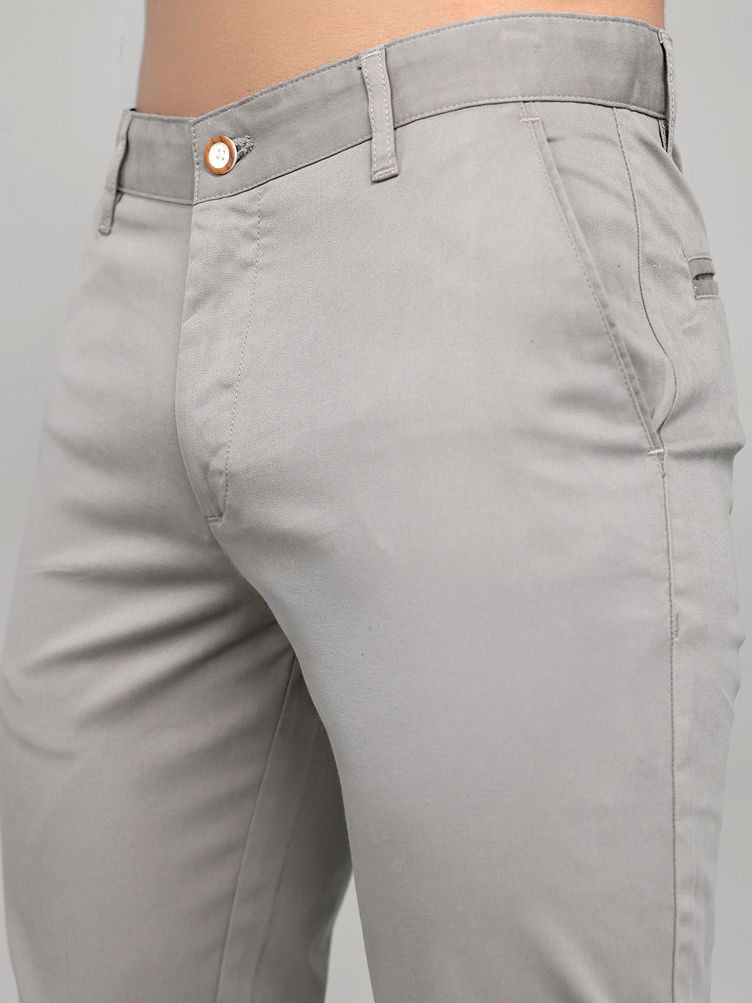 Men Light Grey Solid Slim Fit Trouser