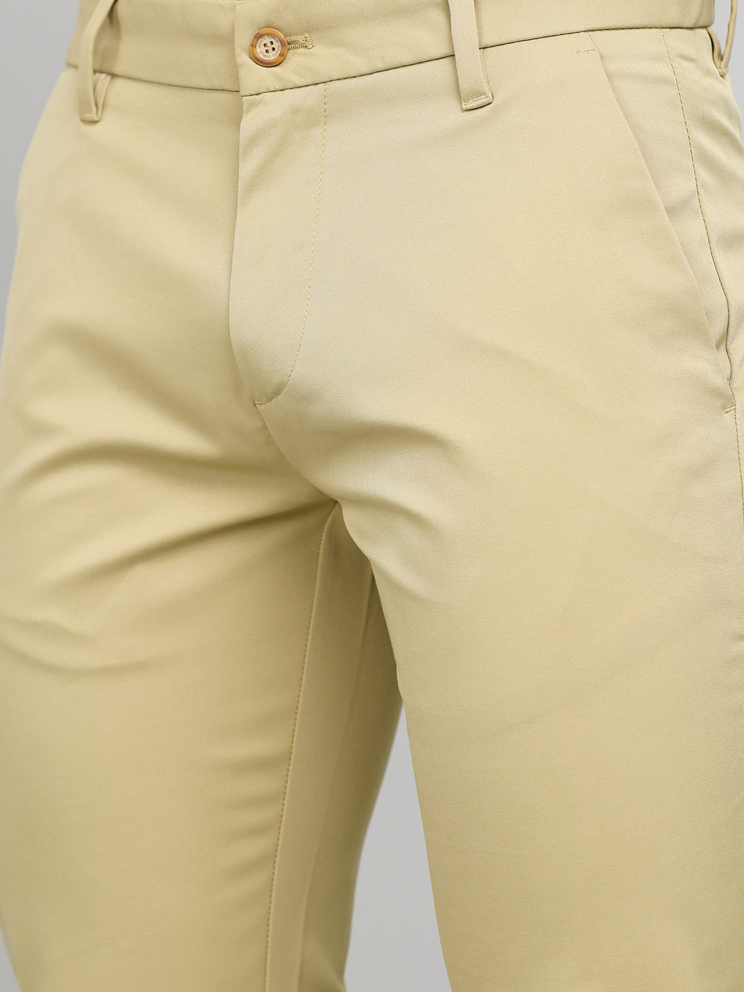 Men Khaki Solid Slim Fit Trouser