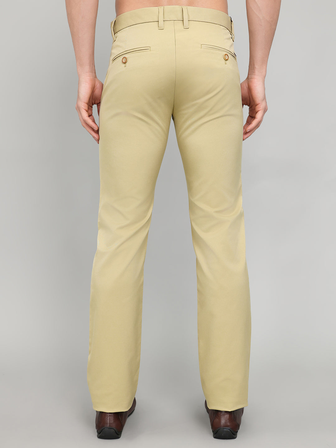Men Khaki Solid Slim Fit Trouser