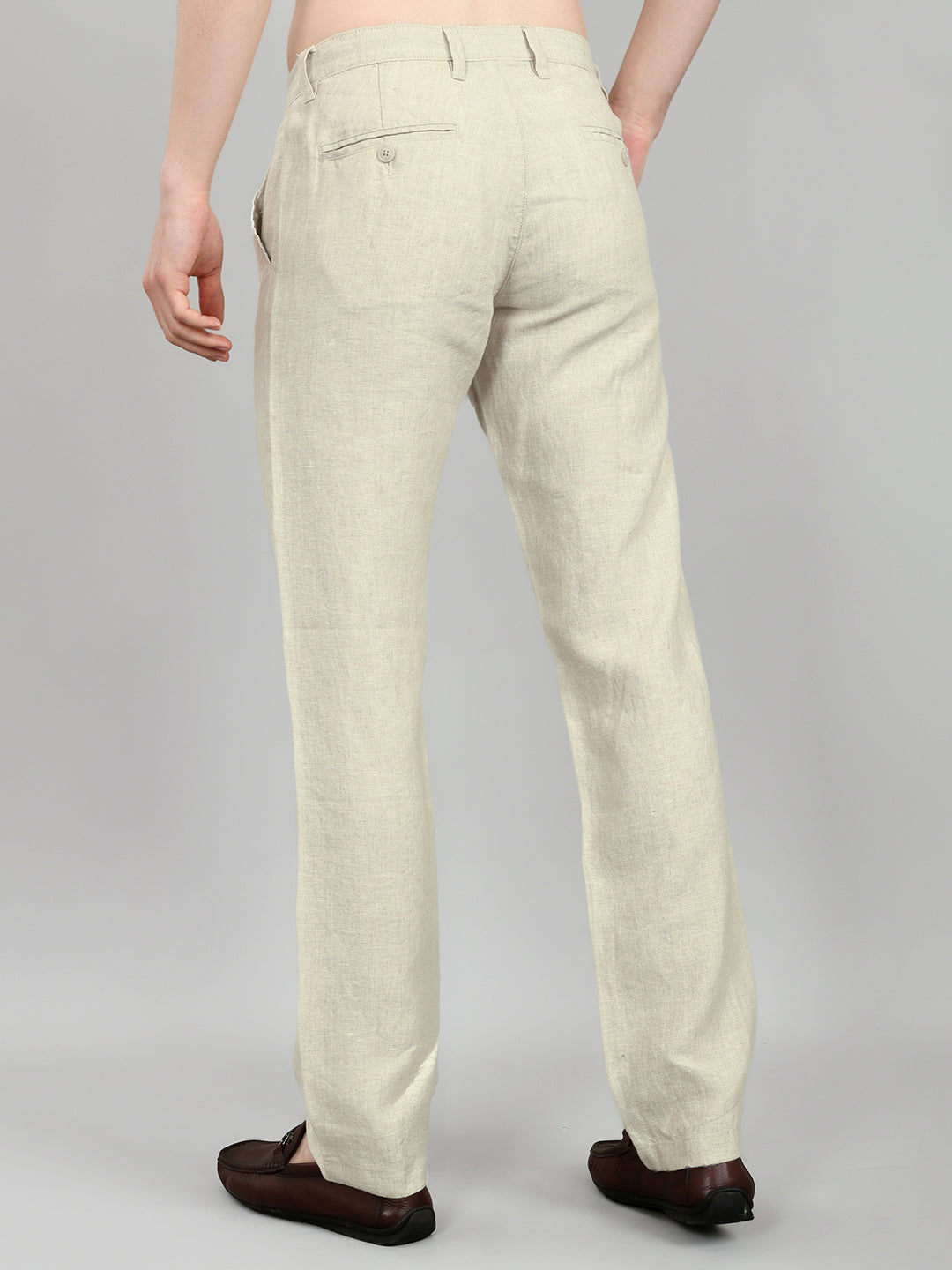 Men Beige Solid Regular Fit Trouser
