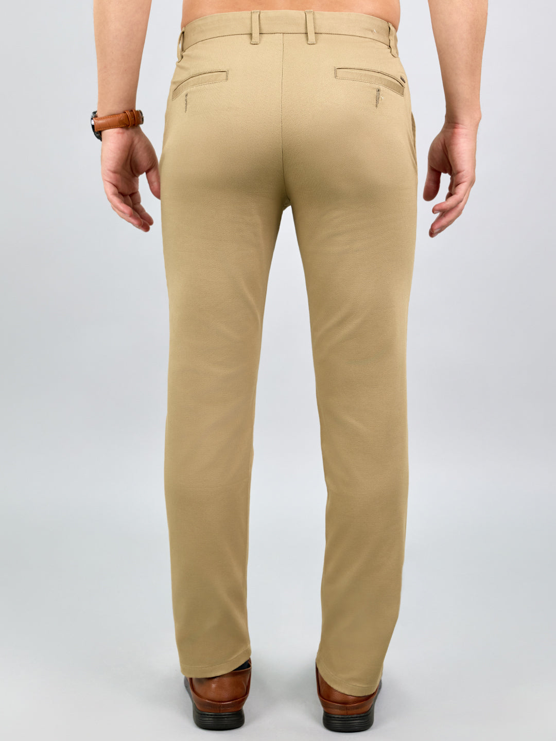 Men Khaki Solid Regular Fit Trouser with Front Coin Pocket