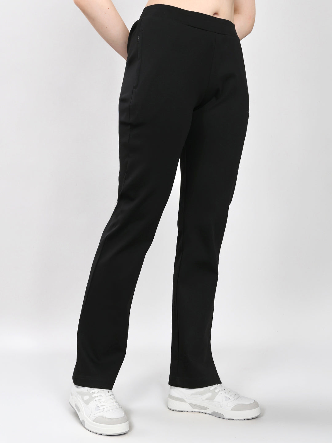 Women Black Solid Regular Fit Lower