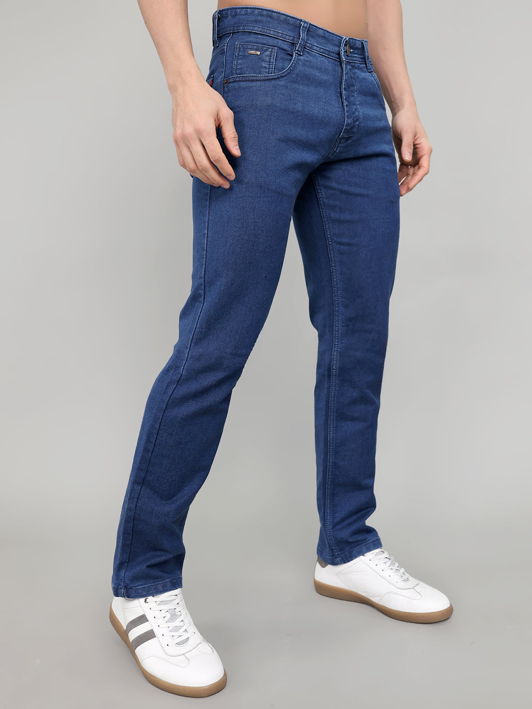 Men Blue Solid Straight Fit Denim