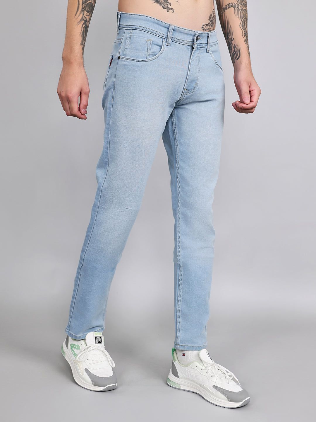 Men Light Blue Light Wash Narrow Fit Denim