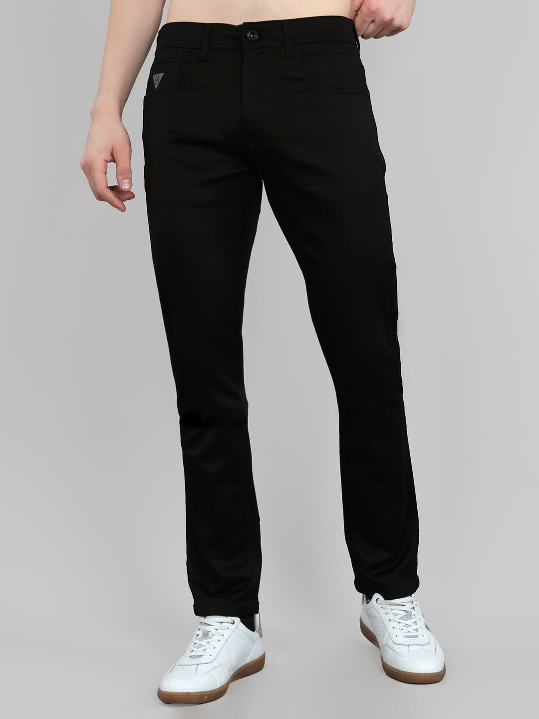 Men Black Light Wash Ankle Length Denim