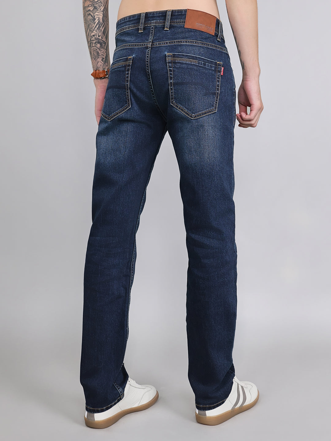 Men Dark Blue Light Wash Straight Fit Denim