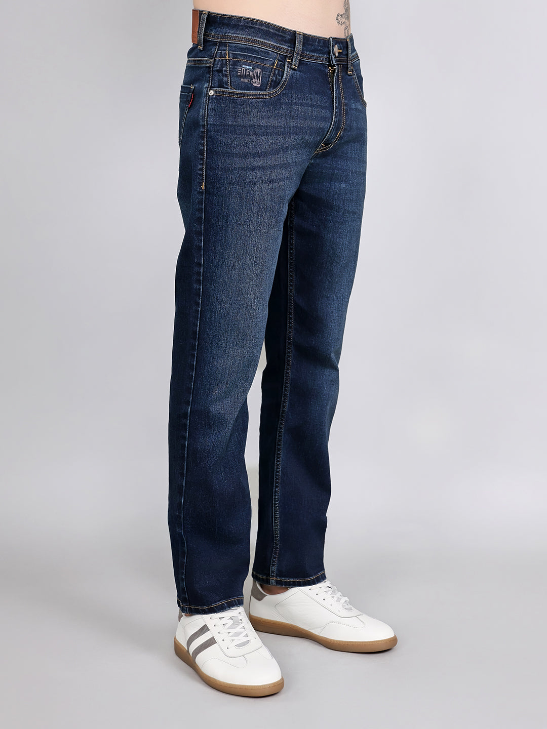 Men Dark Blue Light Wash Straight Fit Denim
