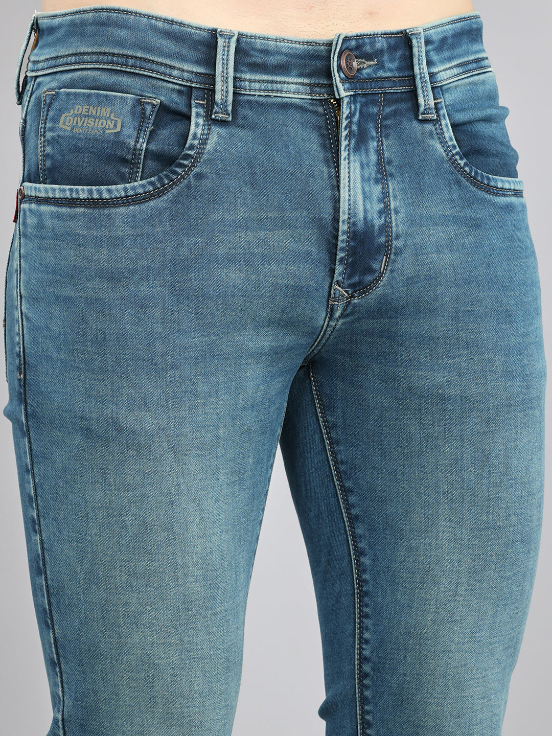 Men Light Green Light Wash Skinny Fit Denim