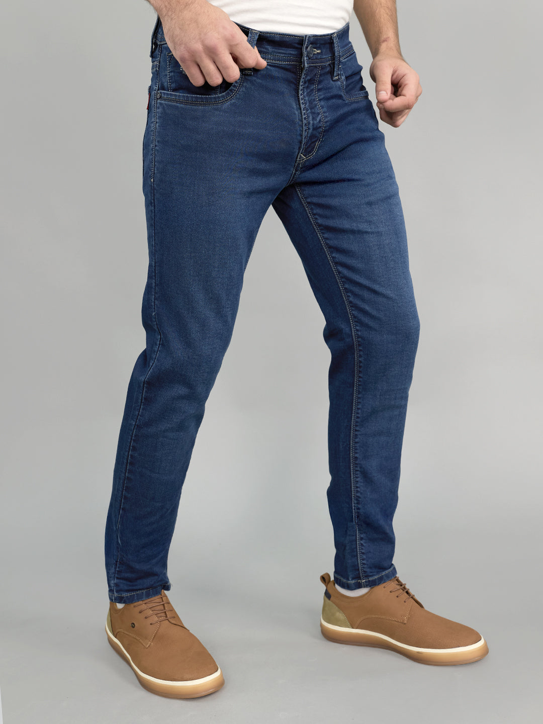 Men Navy Blue Light Wash Skinny Fit Denim