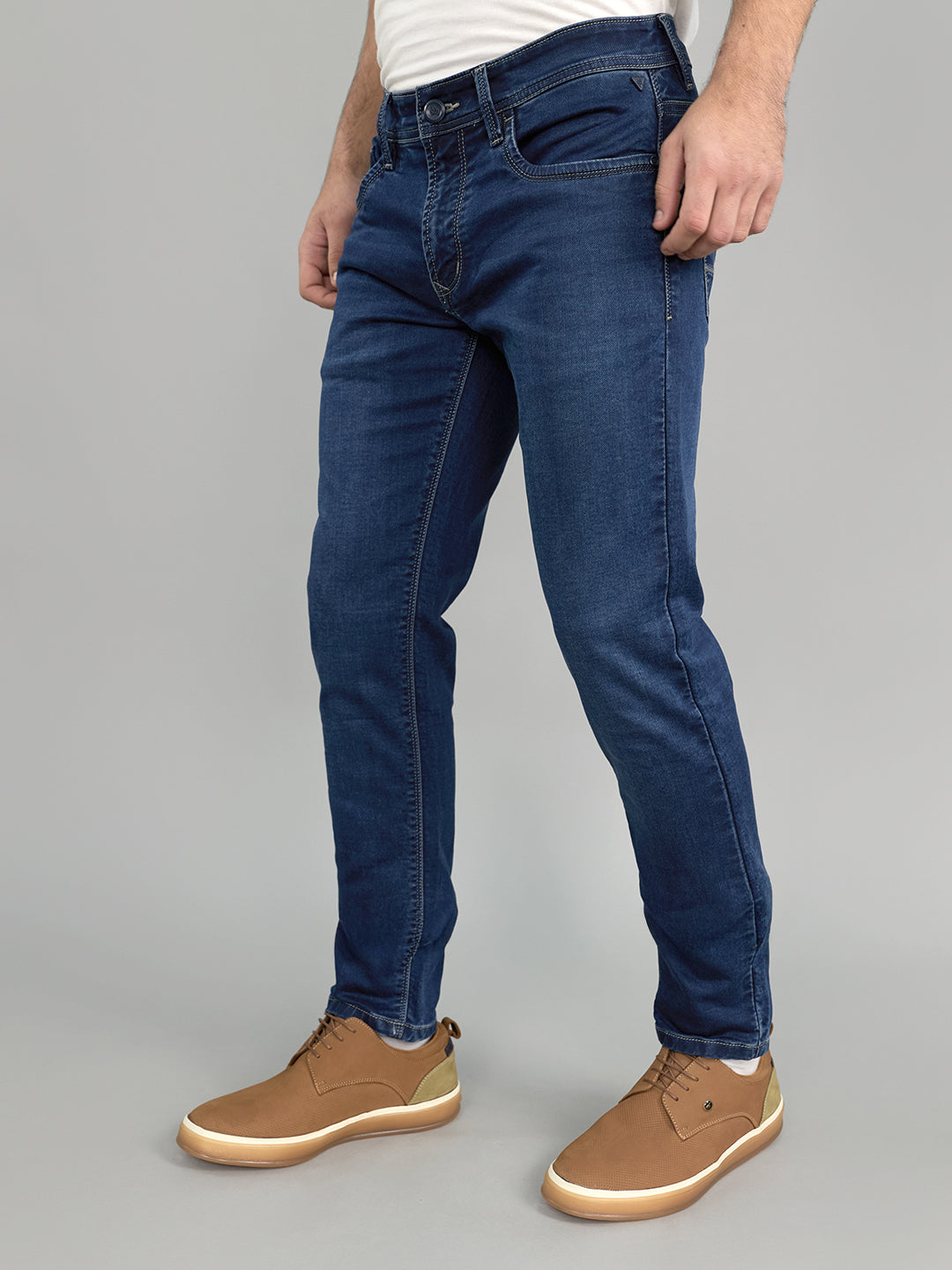 Men Navy Blue Light Wash Skinny Fit Denim