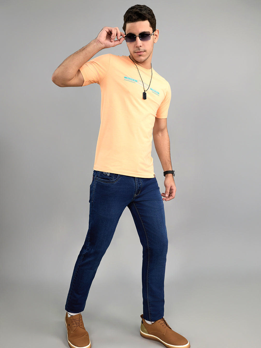 Men Navy Blue Light Wash Skinny Fit Denim