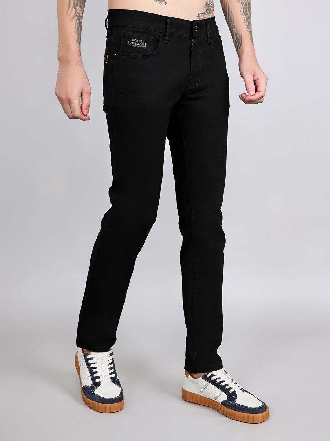 Men Black Light Wash Narrow Fit Denim