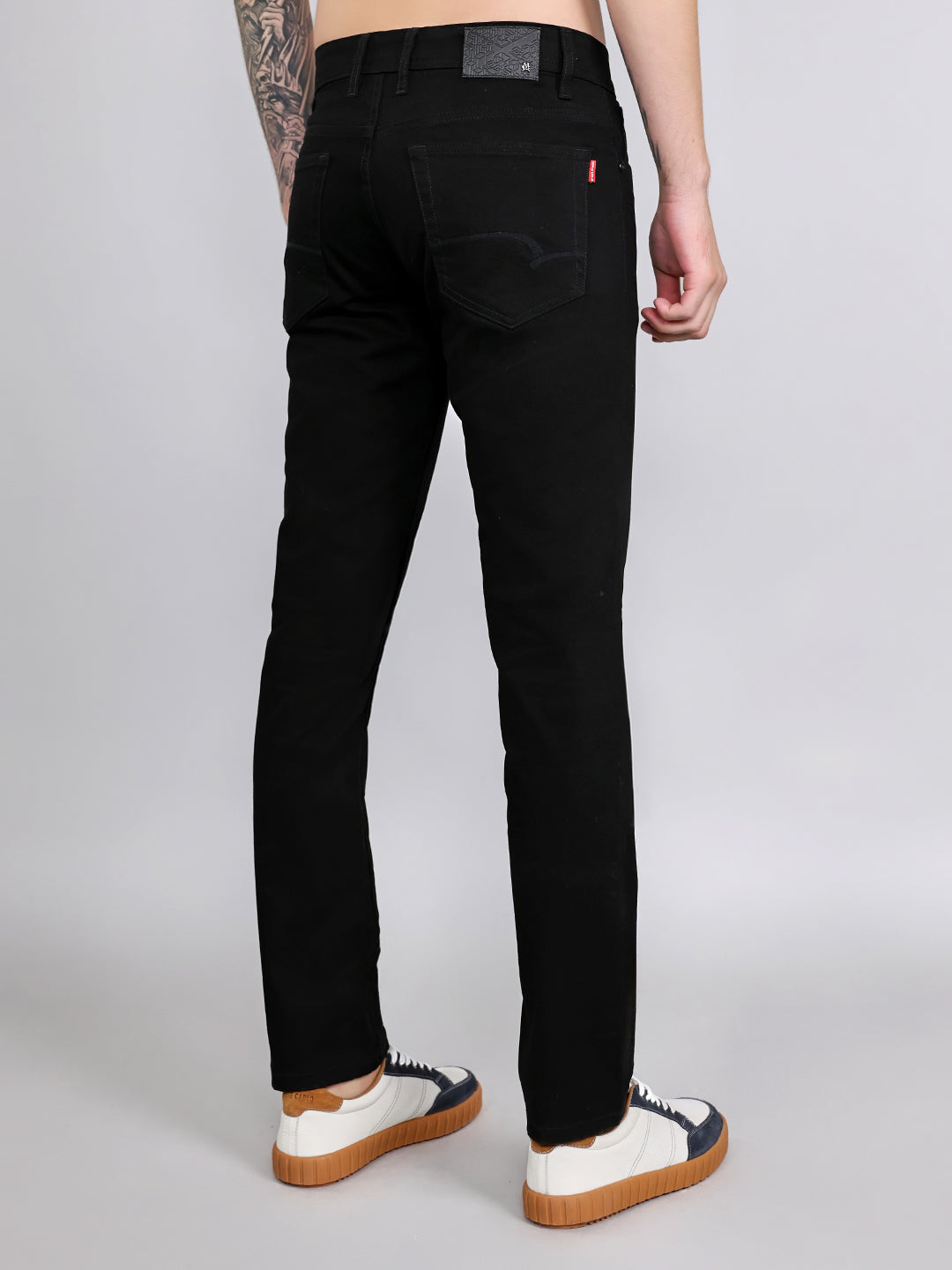 Men Black Light Wash Narrow Fit Denim