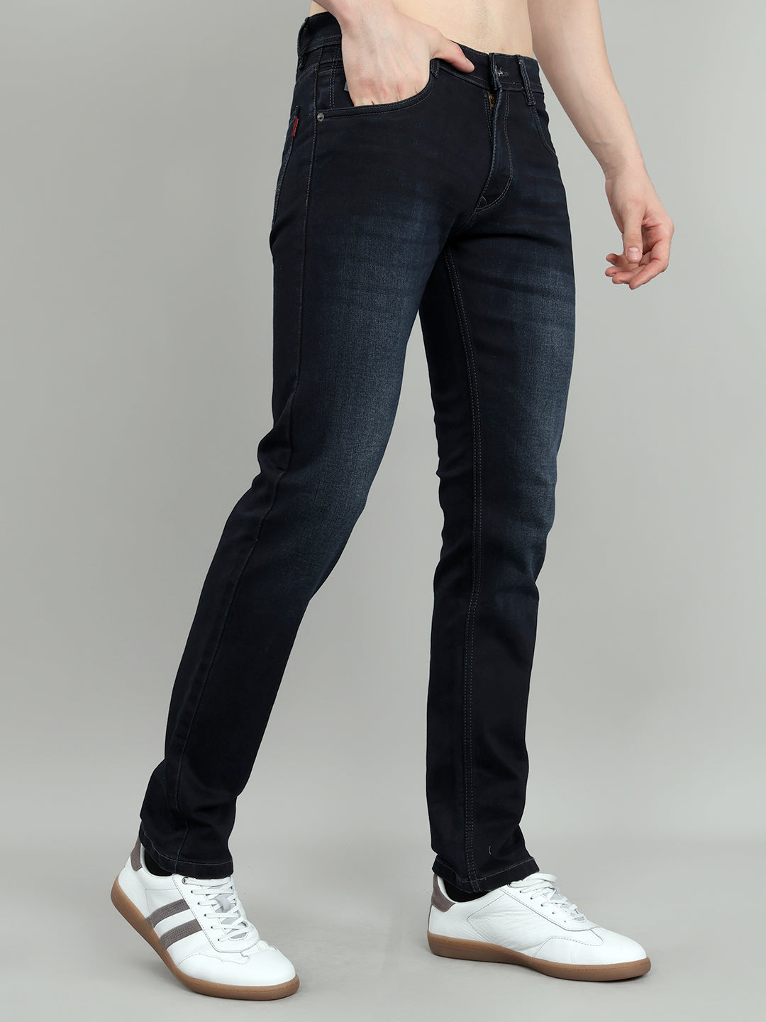 Men Dark Blue Light Wash Narrow Fit Denim