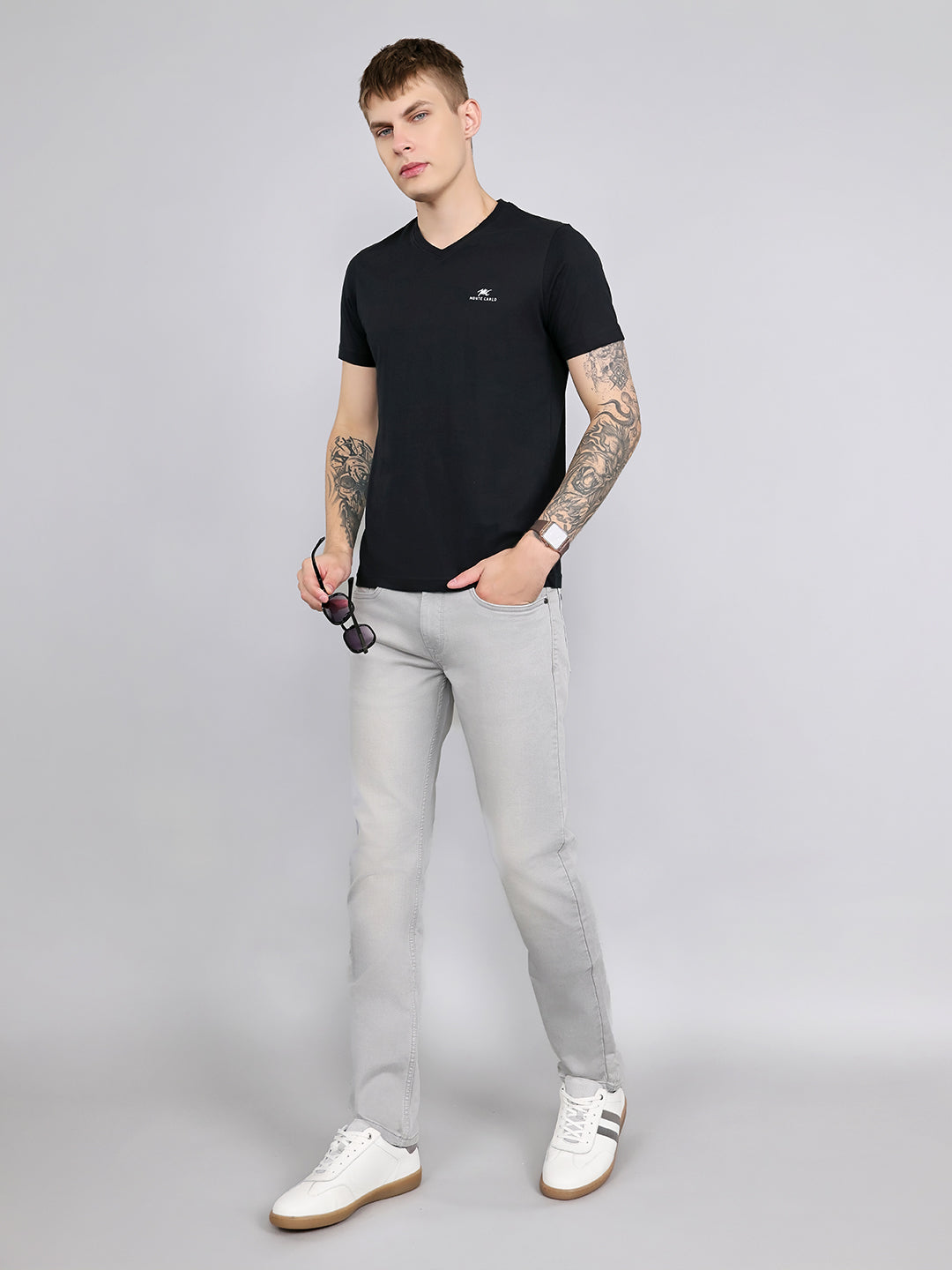 Men Light Grey Light Wash Narrow Fit Denim