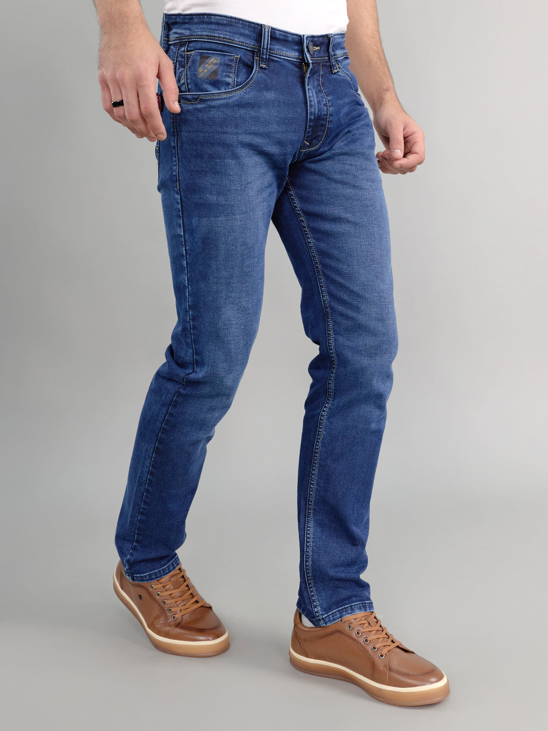Men Dark Blue Light Wash Narrow Fit Denim