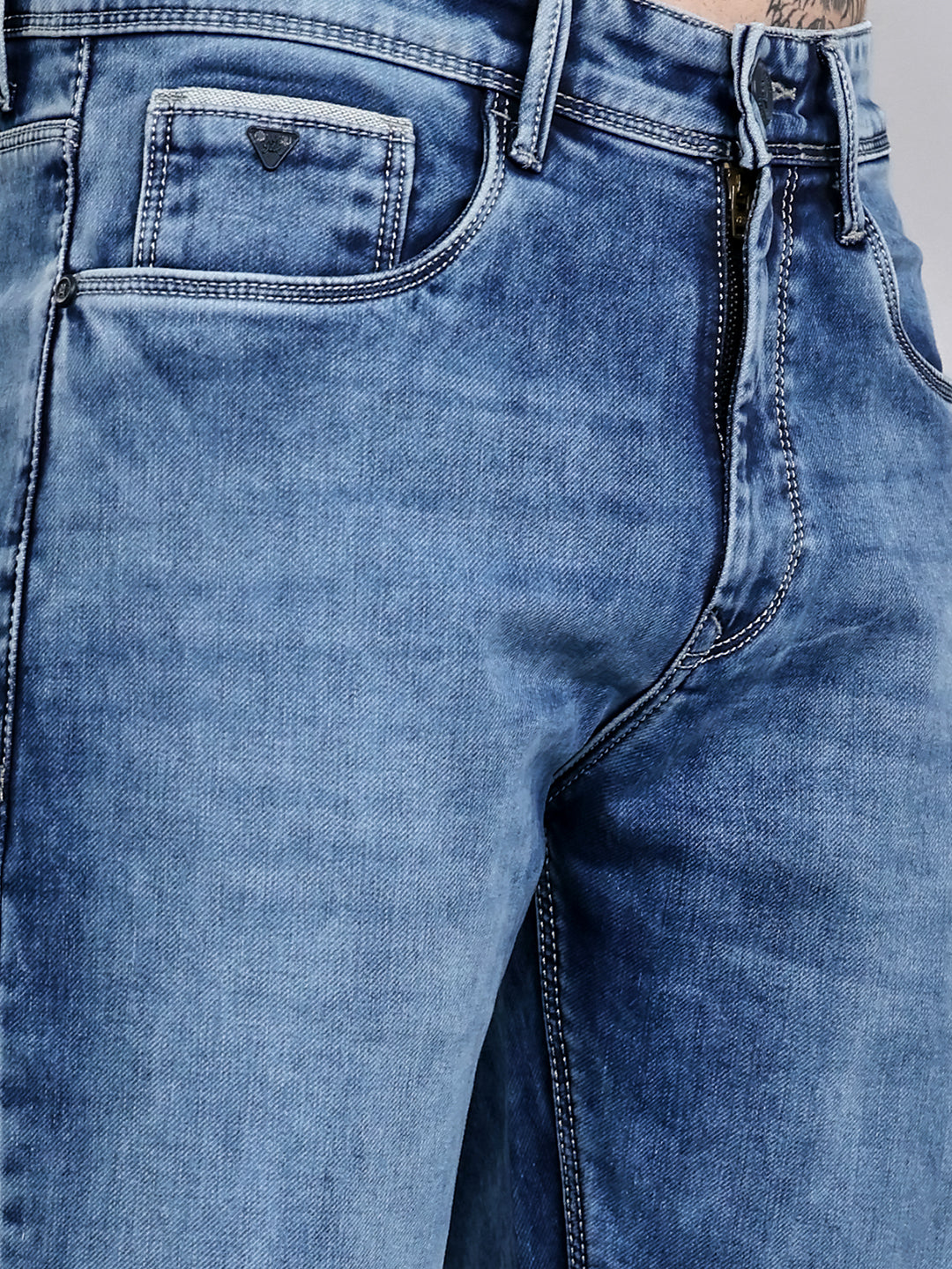 Men Light Blue Light Wash Straight Fit Denim