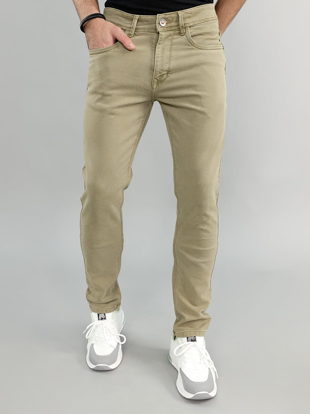 Men Green Light Wash Skinny Fit Denim