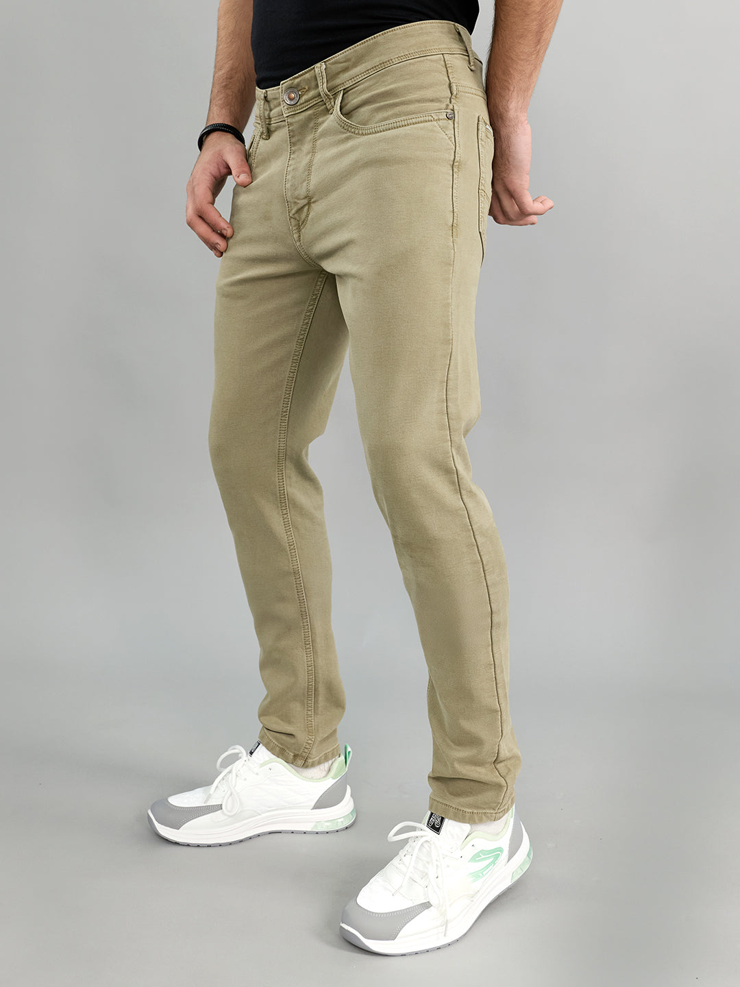 Men Green Light Wash Skinny Fit Denim