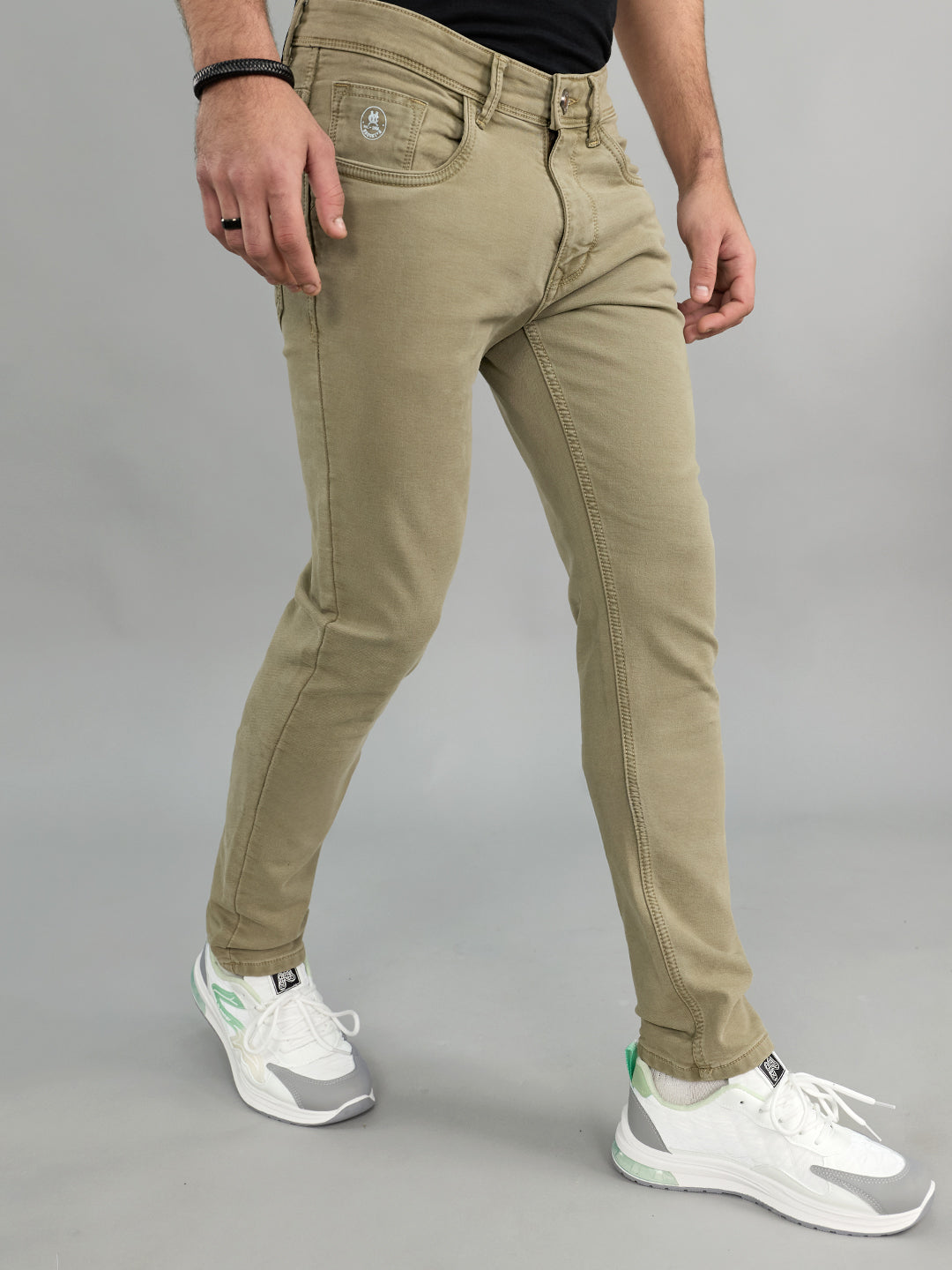Men Green Light Wash Skinny Fit Denim