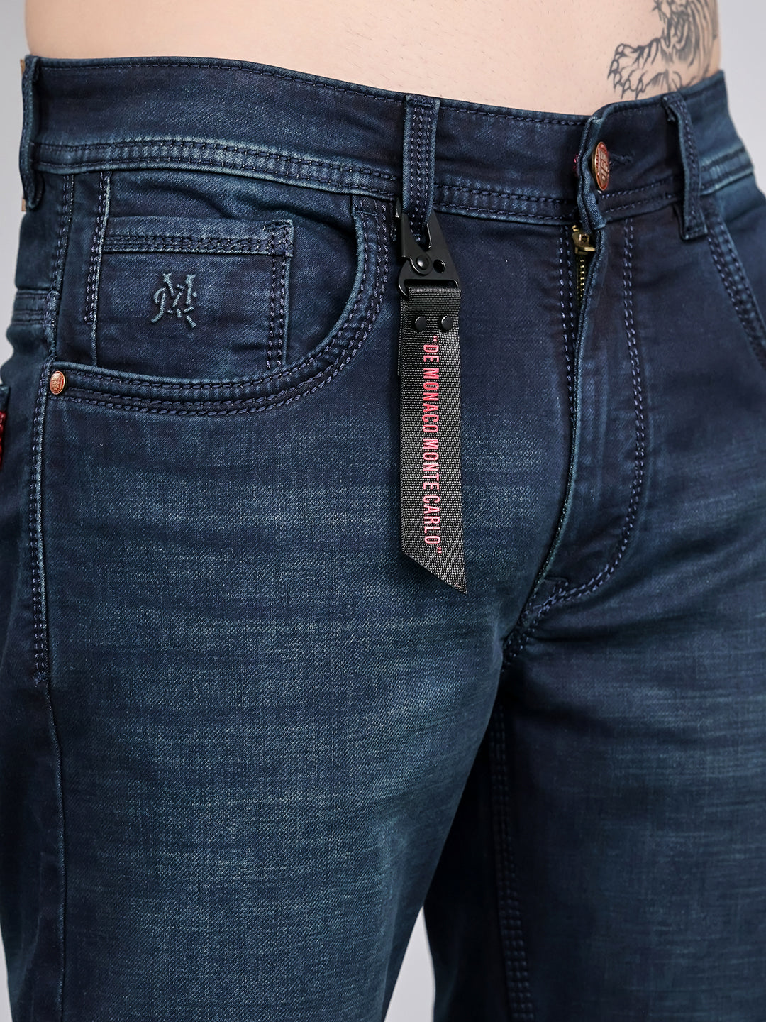 Men Dark Blue Light Wash Slim Fit Denim