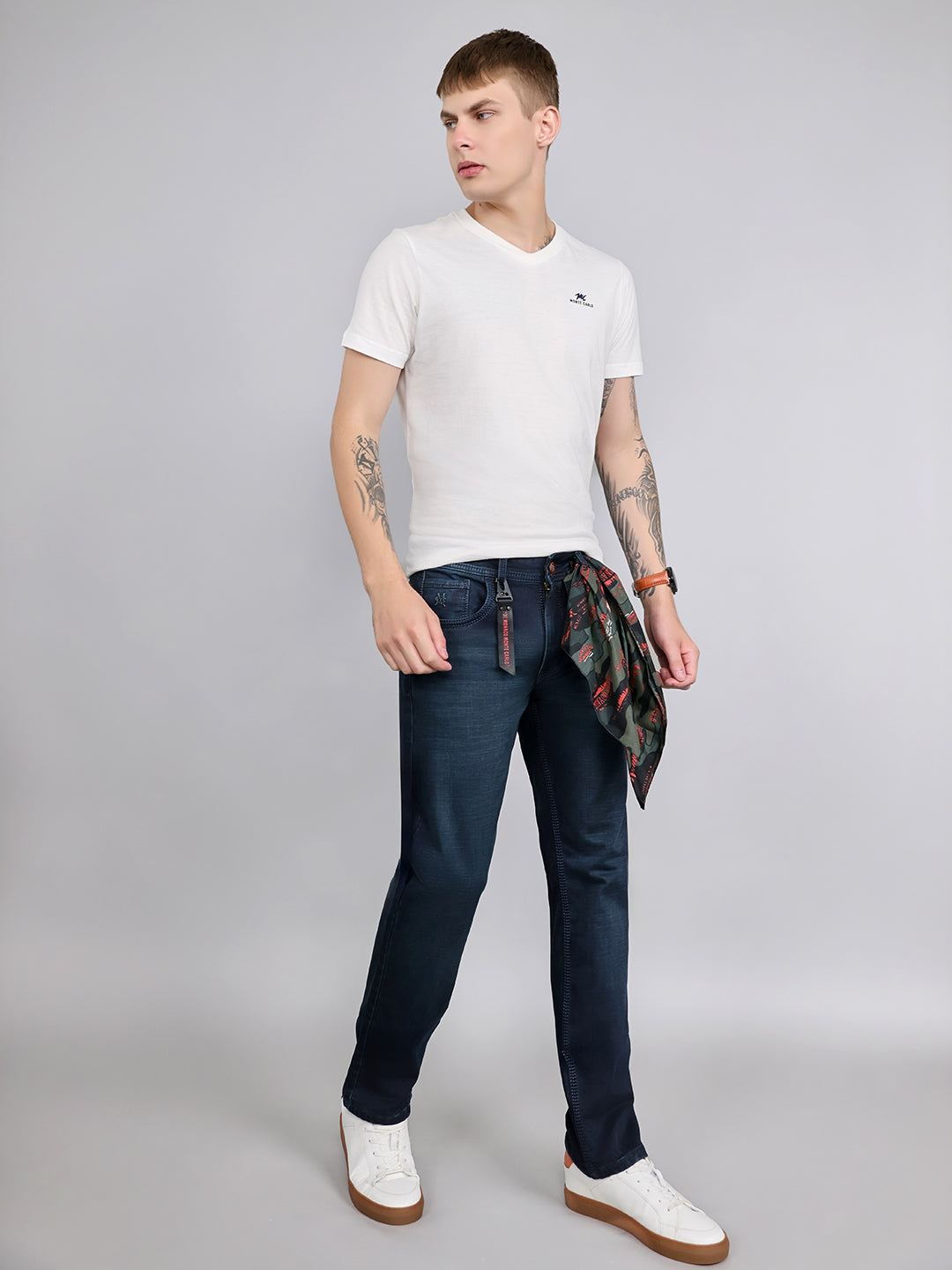 Men Dark Blue Light Wash Slim Fit Denim