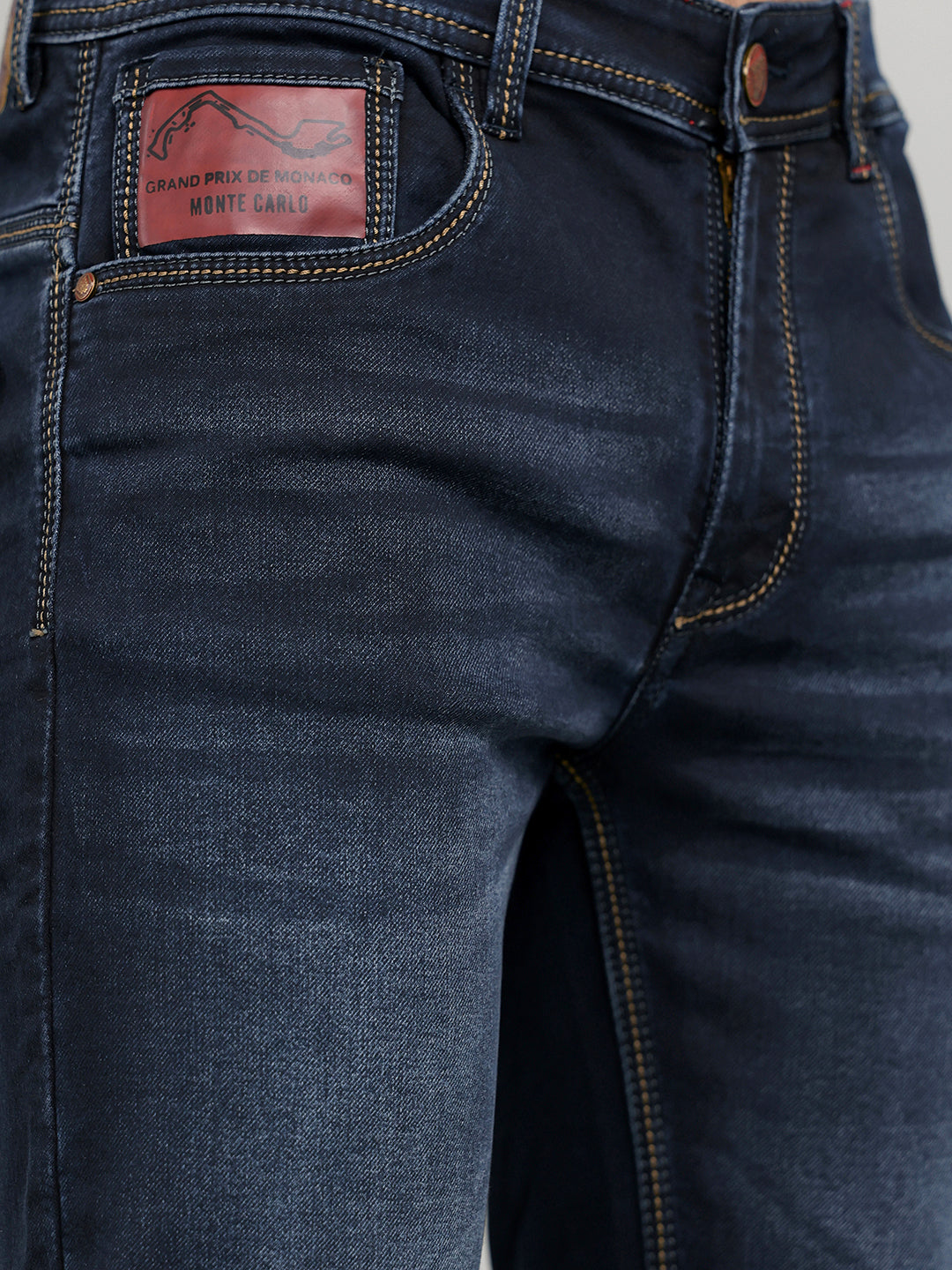Men Dark Blue Solid Straight Fit Denim