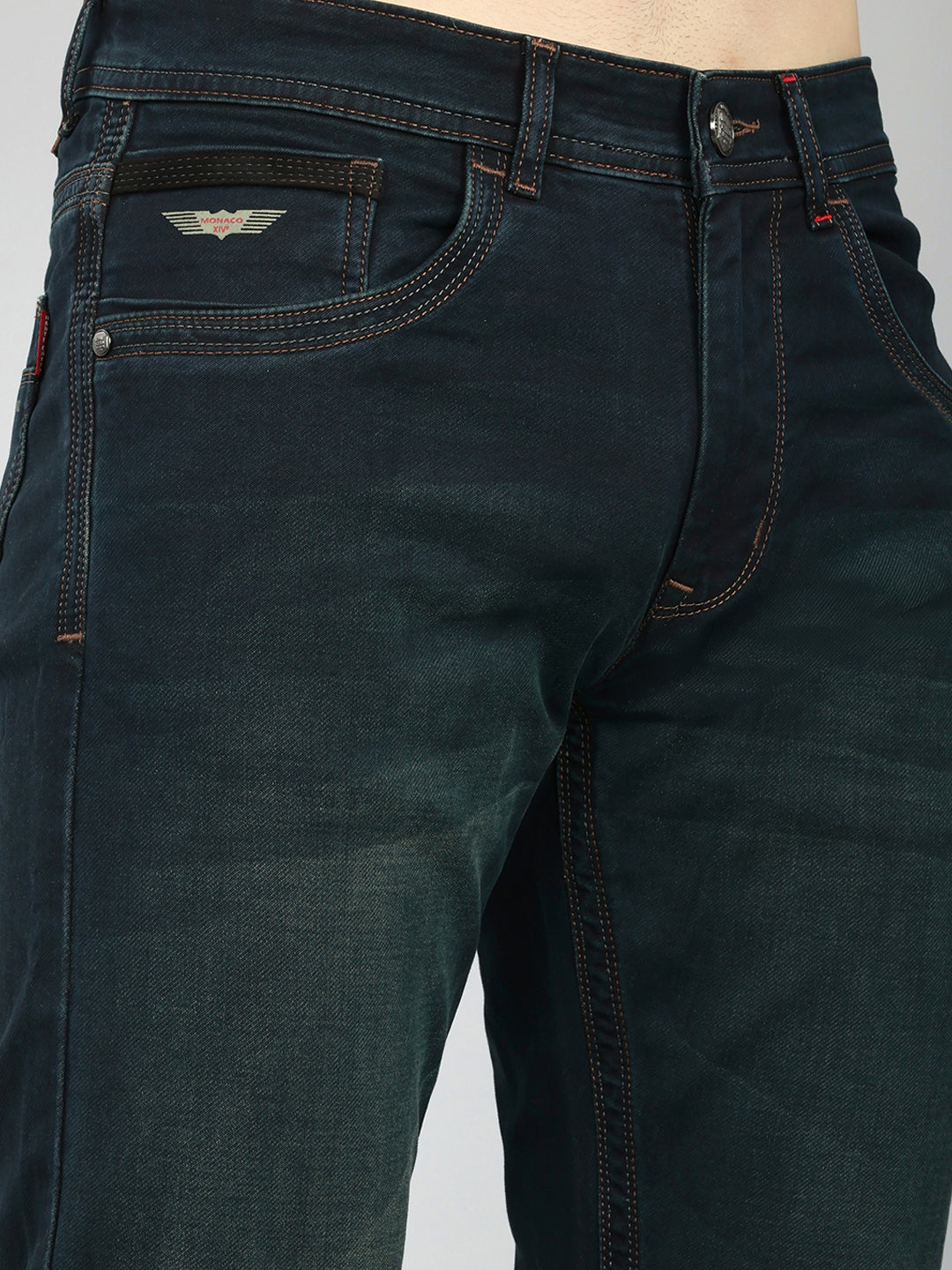Men Green Light Wash Straight Fit Denim