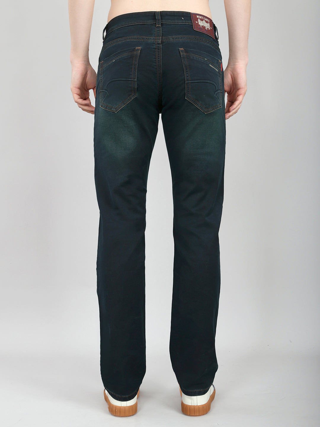 Men Green Light Wash Straight Fit Denim