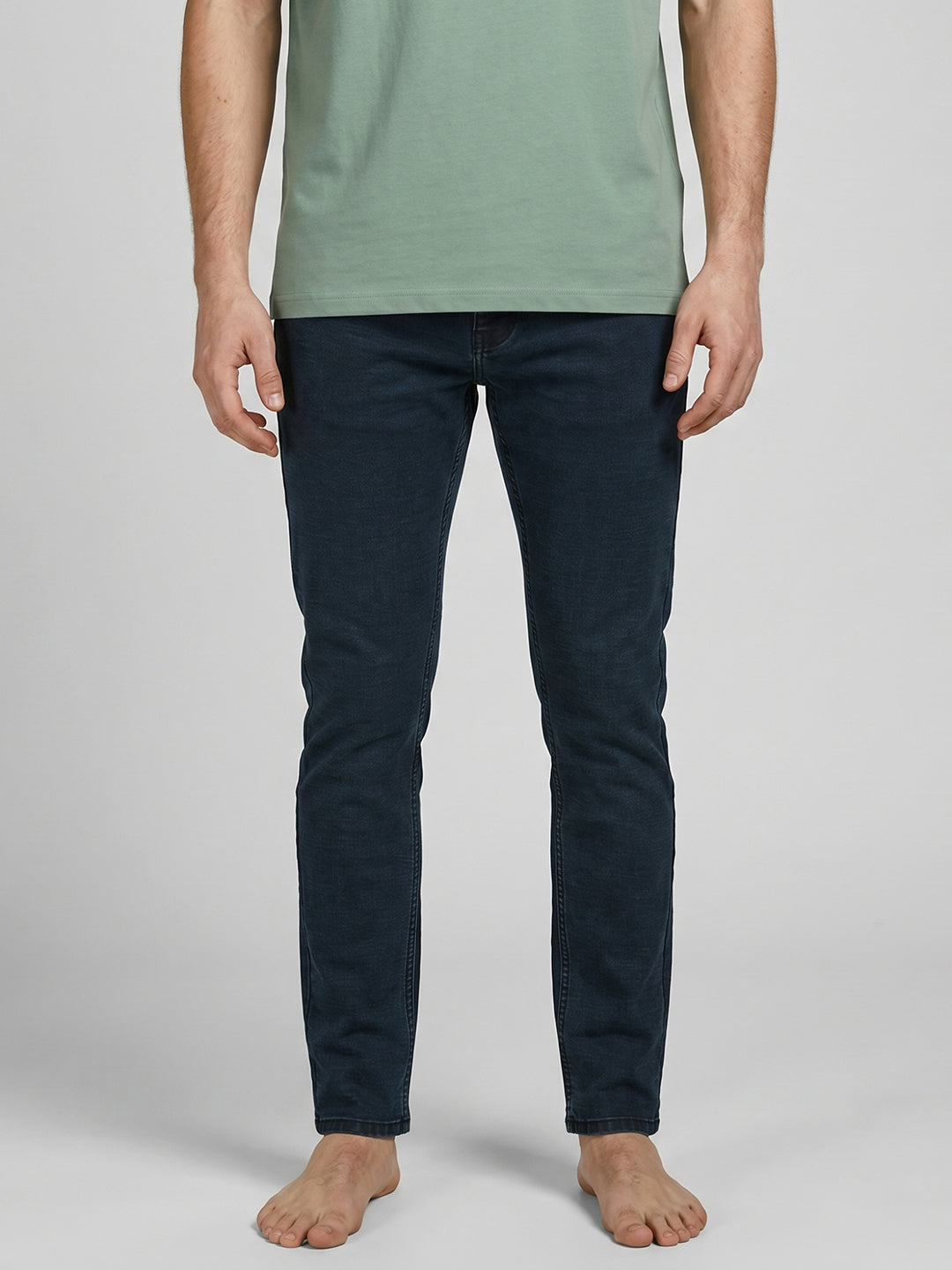Men Dark Blue Light Wash Narrow Fit Denim