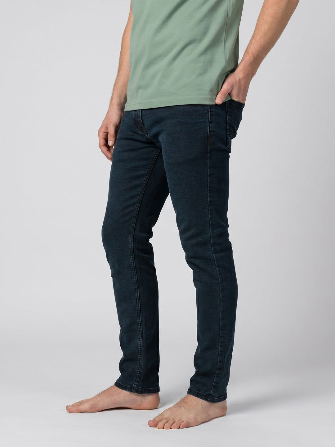 Men Dark Blue Light Wash Narrow Fit Denim