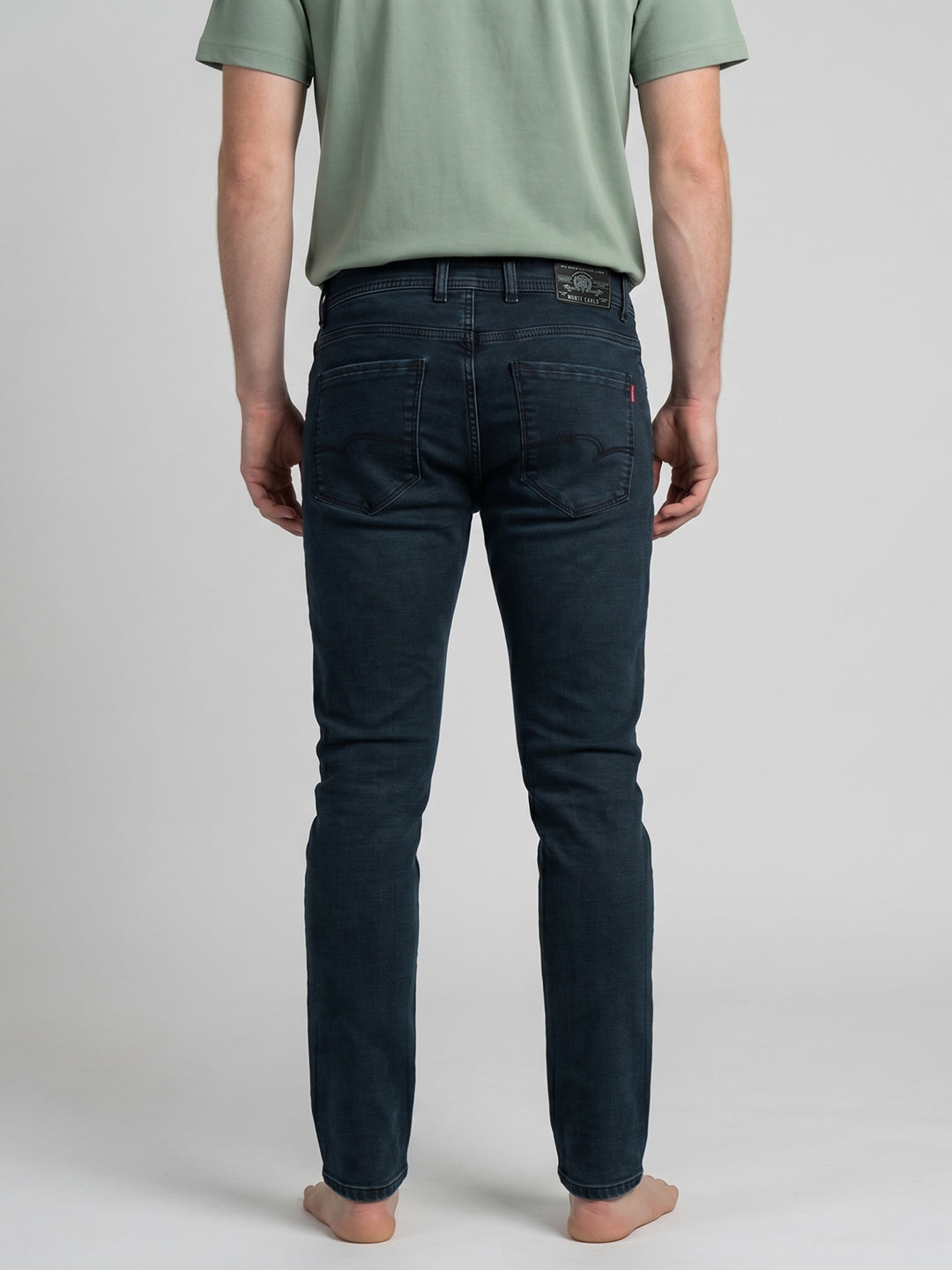 Men Dark Blue Light Wash Narrow Fit Denim