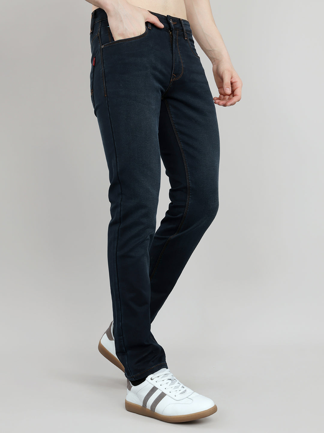 Men Dark Blue Light Wash Narrow Fit Denim