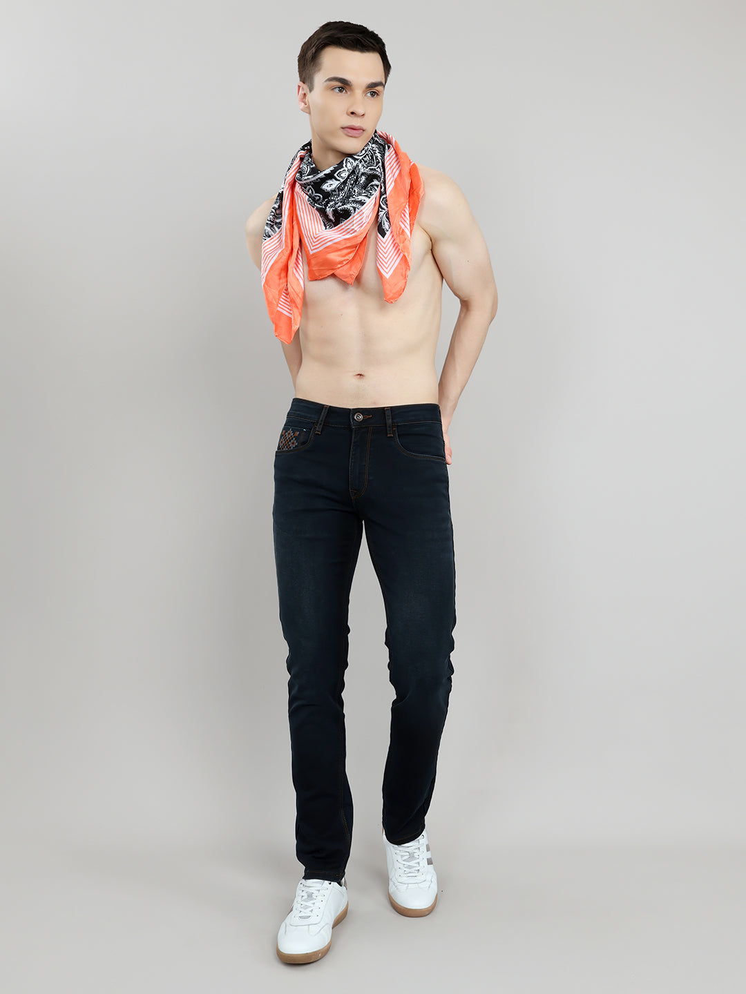 Men Dark Blue Light Wash Narrow Fit Denim